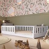 Letto per Bambini con Cassetti 190x90 cm – Letto Montessori a Pavimento in Legno Massiccio con Barriera – Sicuro per Bambini Piccoli – Design Scandinavo - Crazy Basic - 1