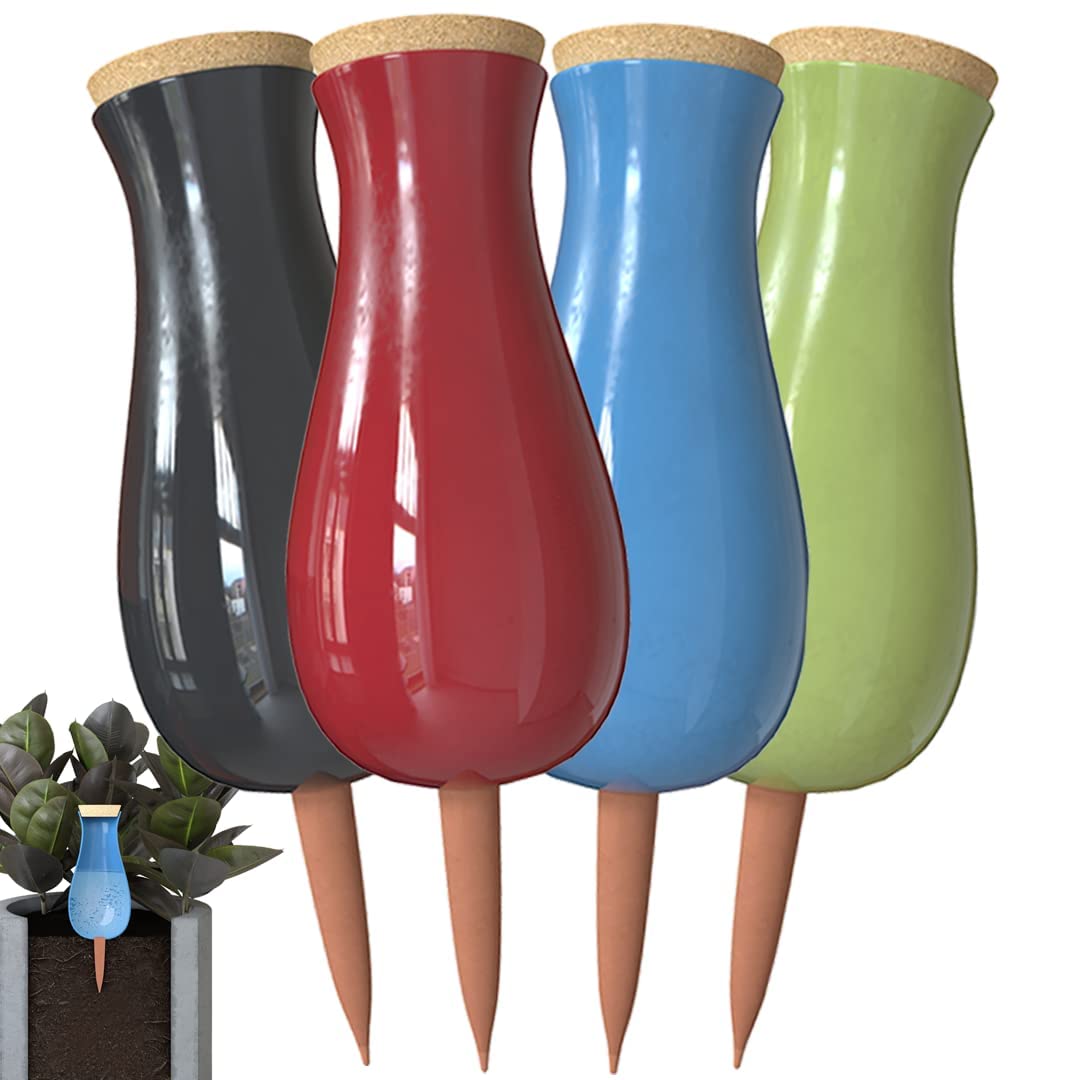 SmartiLiving Plant Watering Globe Drip Irrigation Stakes- Extra Large Easy-Refill 4 Week Waterer System with Large Reservoir Bulbs - Automatic Self-Watering Device for Indoor & Outdoor Plants (4 Pack)