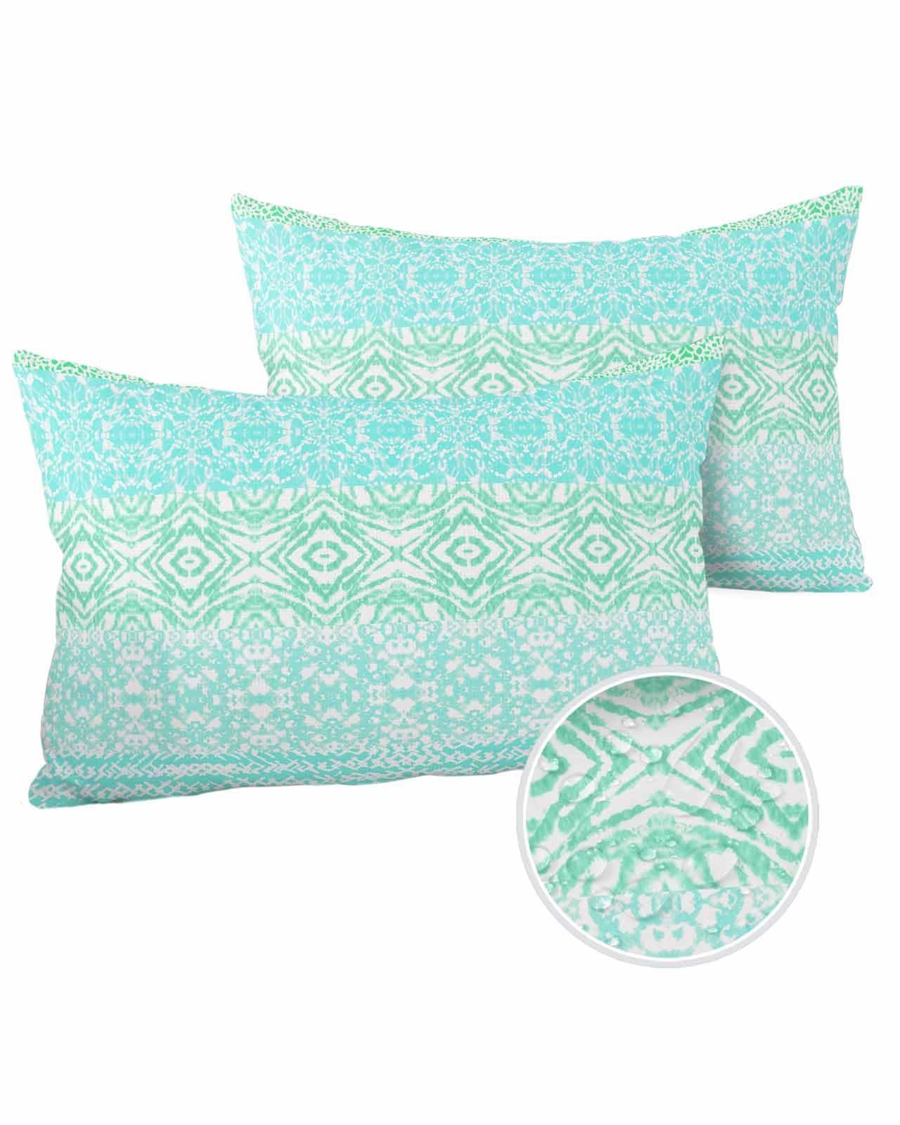 Boanket Lumbar Pillow Covers 12 x 20 In, Teal Blue Boho Waterproof Throw Pillow Cover Set of 2, Contemporary Abstract Art Geometric Home Decorative Rectangle Cushion Covers for Patio/Tent/Couch/Garden