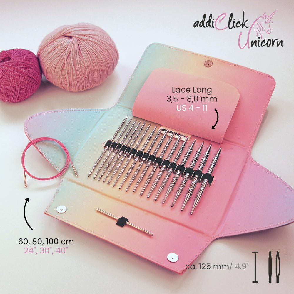 Addi Click Unicorn Lace Long Etui 3.50-8.00 mm - 1 pieza