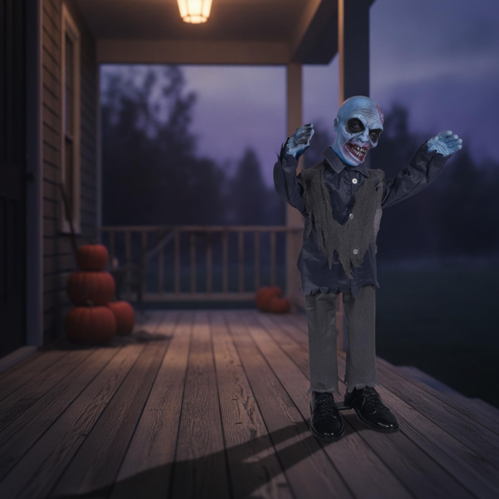 Zombie Animé Terrifiant | Activation par Capteur Sonore, Décoration D'Halloween, pr Porche , Tête Bleue