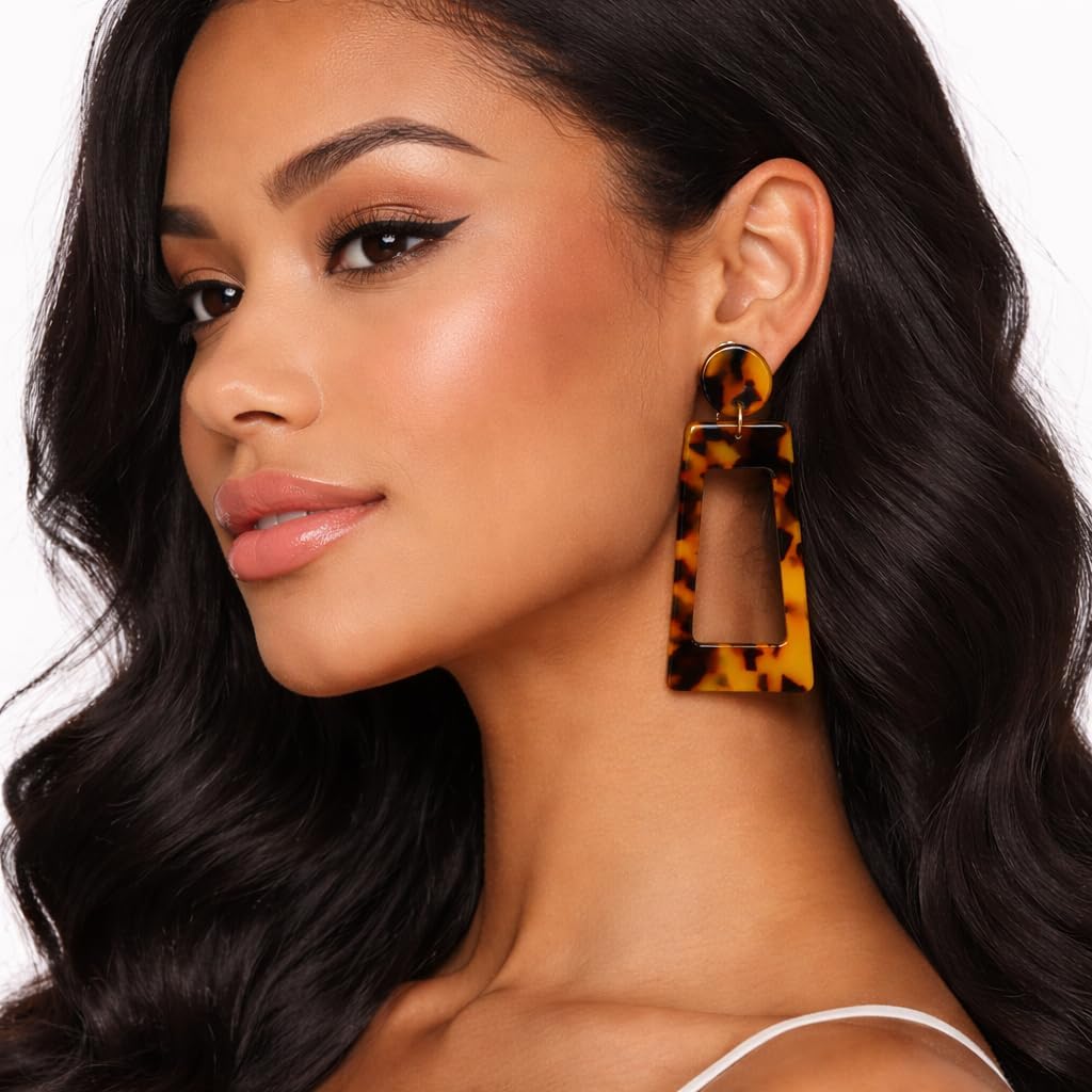 Symvikio Statement Clip On Earrings for Women, Statement Rectangle Geometric Dangle Drop Earring Clips for Non Pierced Jewelry Gifts - Image 2