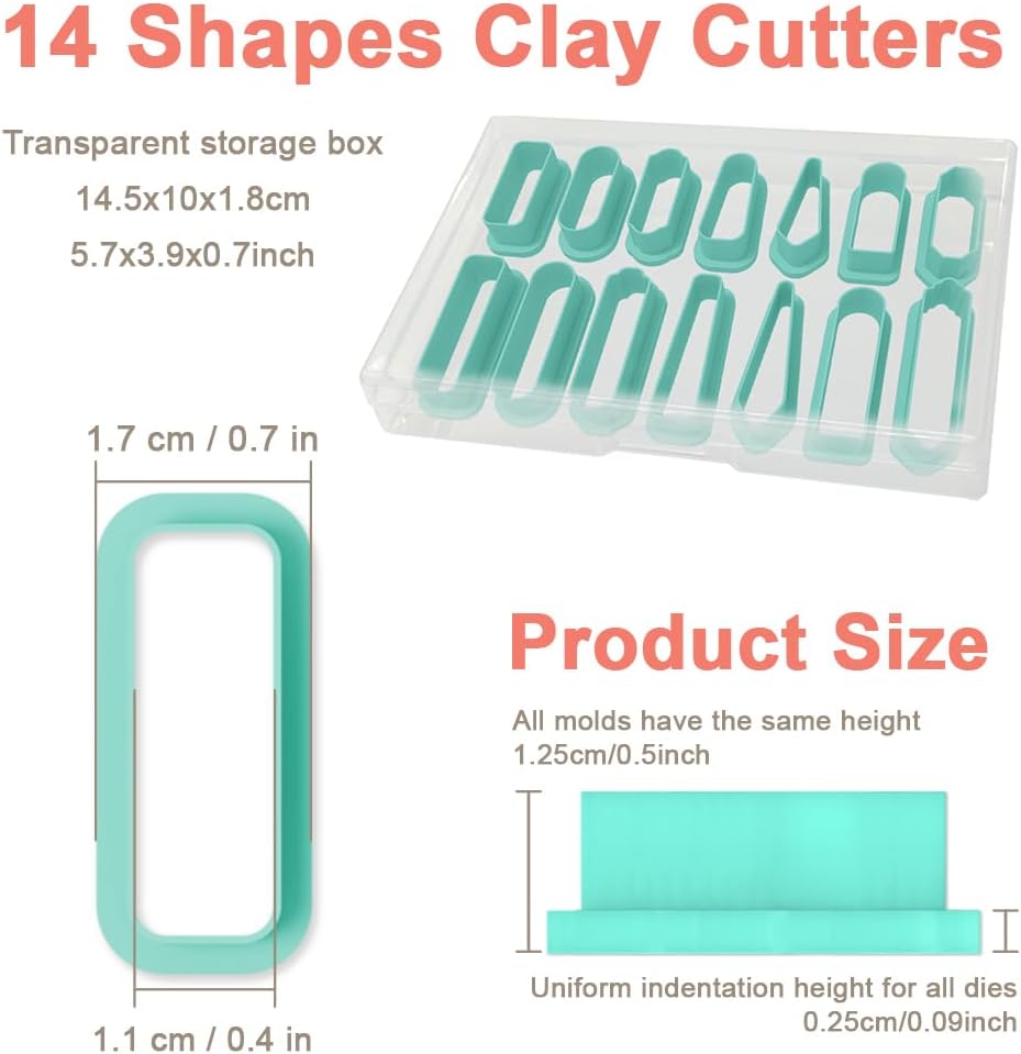 14pcs Rectangle Clay Cutters, Polymer Clay Cutting Tools for Earrings Making, Clay Jewelry Making Kit for Handicraft Enthusiasts - Image 2