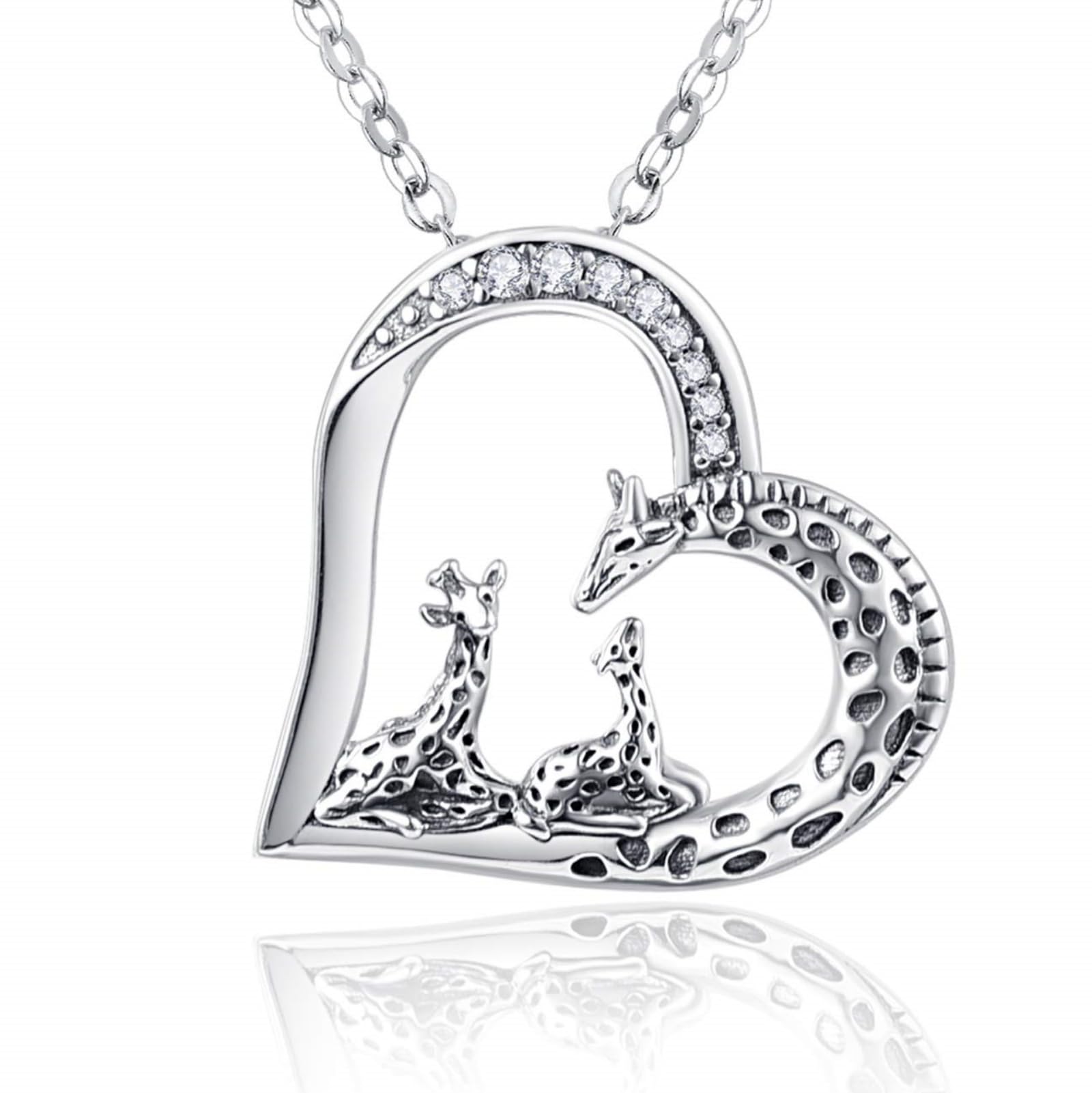 PRAYMOS Collana da donna in argento Sterling 925 con ciondolo a forma di cuore con giraffa, cavallo e ragazza, con foto e gioielli ricordi, regalo per donne e ragazze, Argento sterling