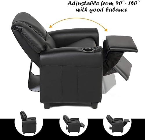 Miniatura 25 de ARLIME Silla reclinable para niños, sillón tapizado con soporte para tazas, respaldo, sofá de cuero para bebé con reposacabezas y reposapiés,