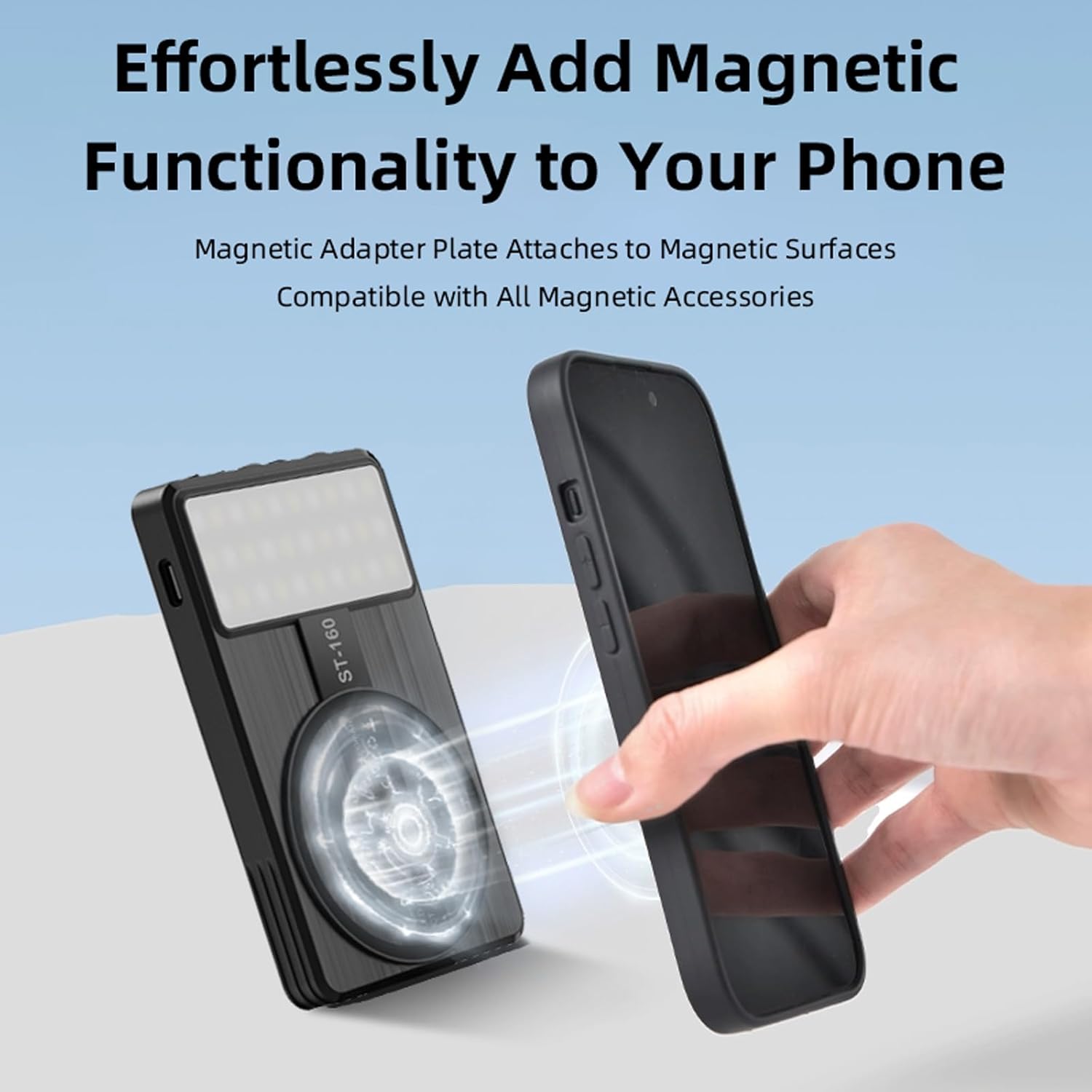 Magnetic Phone Light - 3 Color Temperature, 160 LED Selfie Light with Clip for Phone, Camera, Laptop, iPad, 3000mAh Portable Video Light for TikTok/Vlog,/Zoom Calls,/Makeup (Black)