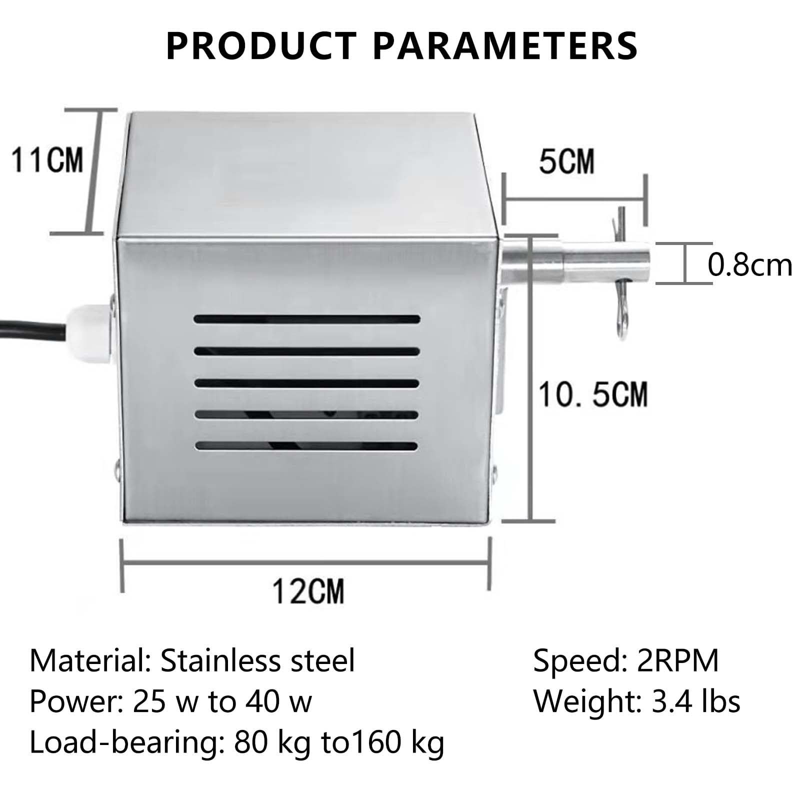Motore Elettrico per Girarrosto per Barbecue, da 25 W A 40 W, da 80 A 160 kg, Motore in Acciaio Inox per Girarrosto per Barbecue, per Arrosti di Capra, Maiale, Pollo,140-160kg