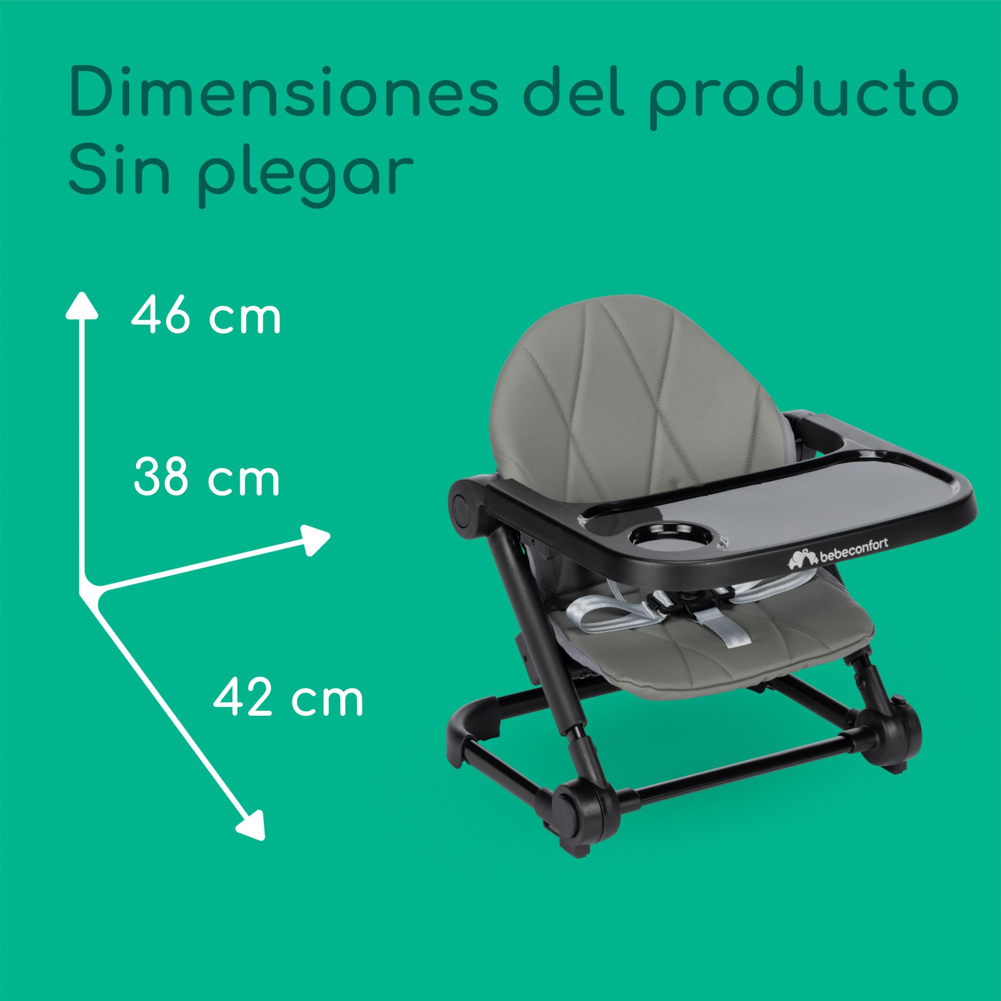 Bebeconfort Moly, Silla Elevadora para Niños, 6M-3Años, 9-15 kg, Trona Portátil para Bebés Ligera, Plegado Compacto, 3 Alturas Ajustables, Asiento de Mesa, 3 Posiciones de Bandeja, Tinted Grey