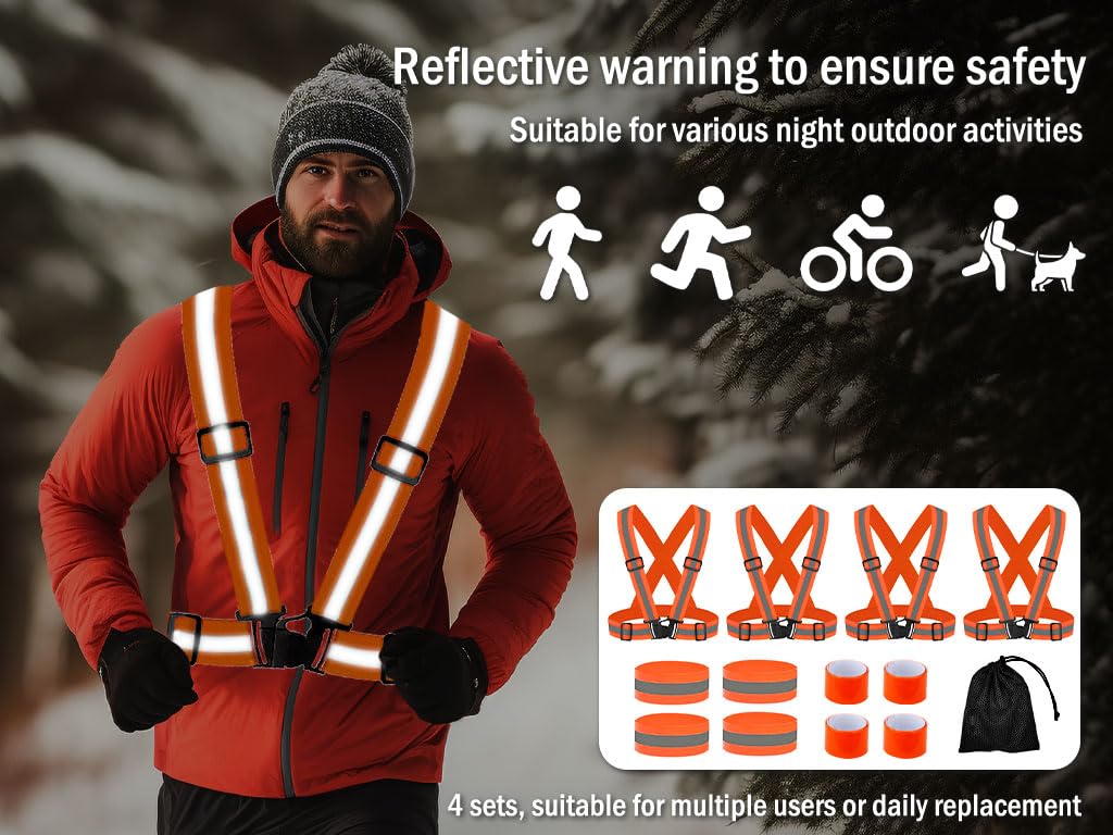 Gilet Catarifrangente ad Alta Visibilità 4 Pezzi con Braccialetti Riflettenti e Borsa, per Corsa Ciclismo