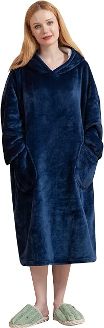 Adigaber Oversized Hoodie Blanket for Women Ultra Plush Comfy Wearable Hooded Giant Sweatshirt One Size TV-Blanket Front Pockets for Men Women Teens Friends