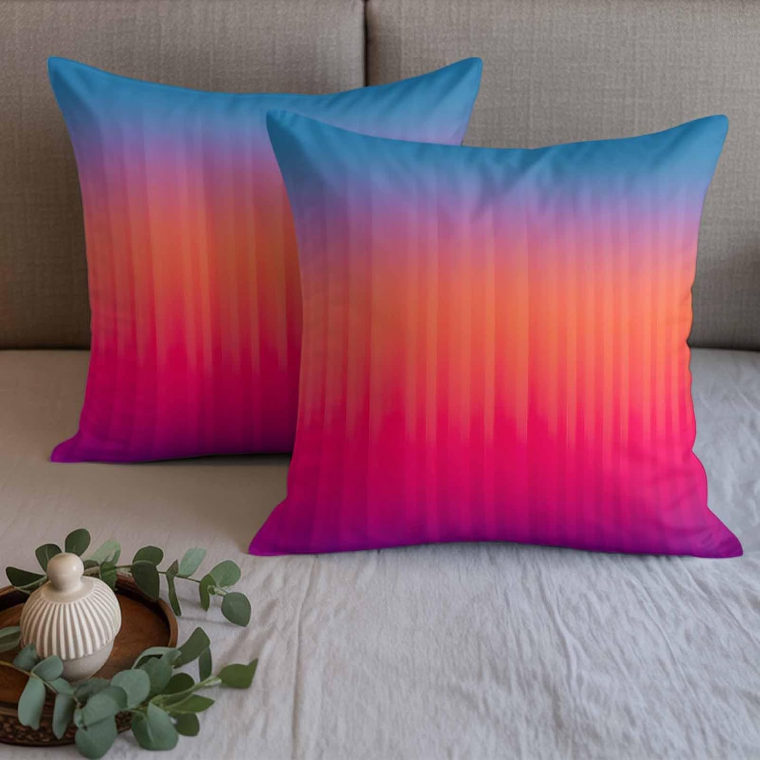 Blue Purple Orange Bed Runners for Queen Size Beds Modern Ombre Abstract Art Bed Scarf Matching Decorative Throw Pillow Covers Hotel Beds End Blanket Towel Soft Bedspread Protection for Home Bedroom