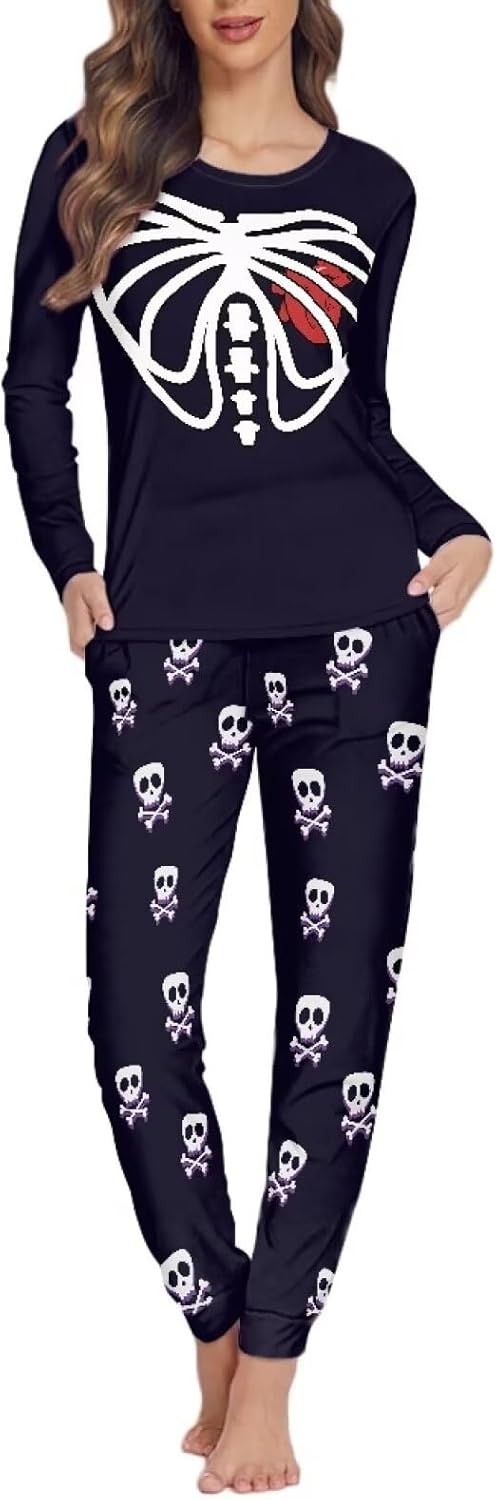 Christmas 2 Piece Lounge Pajamas Set 3D Print Funny Pattern Women Sleepwear Long-Sleeved Top and Pants Set