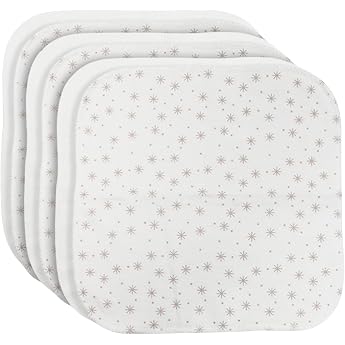 bistyle Baby Cotton Wash Cloths Pack of 6 20 x 20 cm 100% Organic Cotton Soft Baby Mouthcloths & Burp Cloths for Newborns Star Design Box Packaging Beige