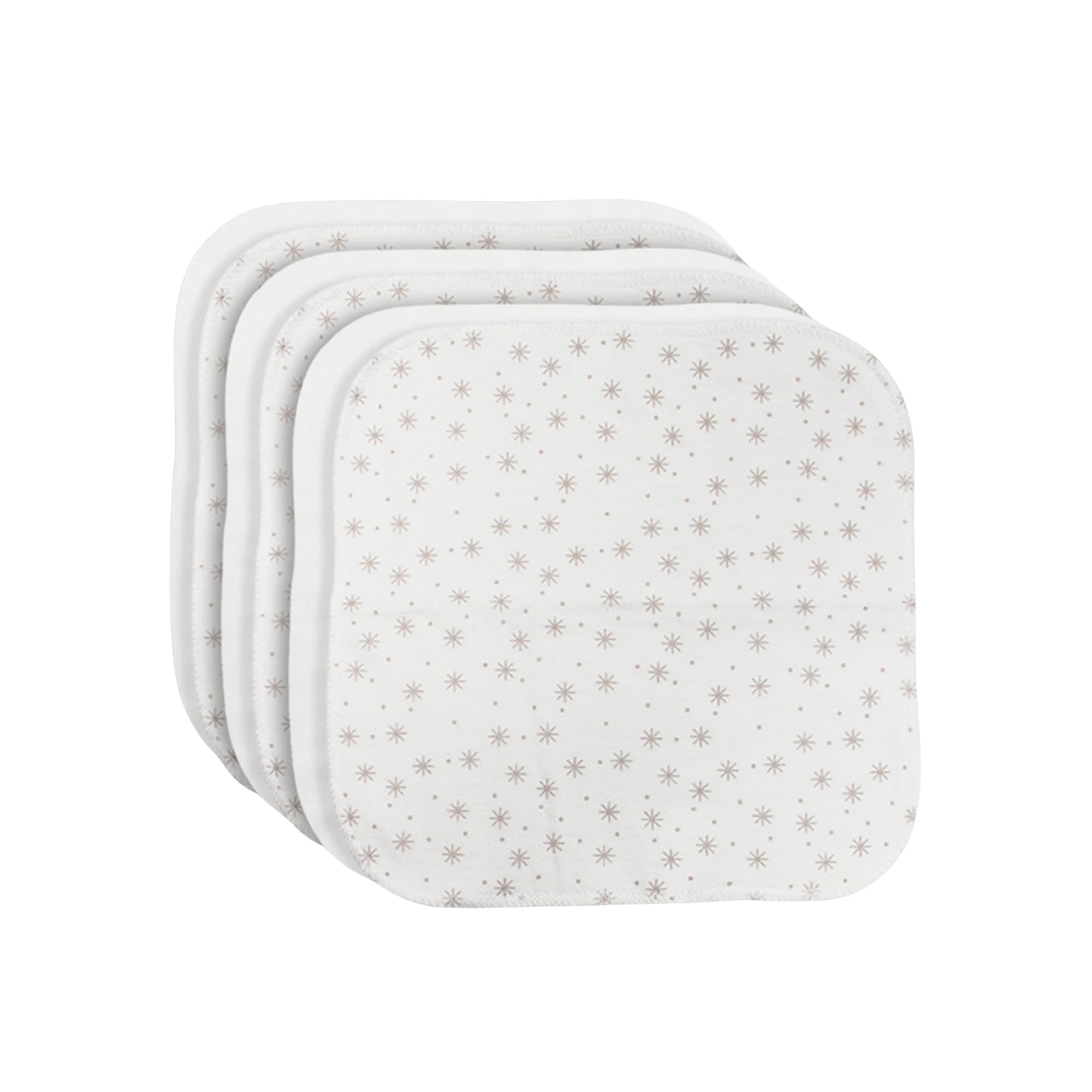 bistyle Baby Baumwoll Waschlappen 6er Pack 20x20 cm | 100% Bio-Baumwolle | Weiche Baby-Mundtücher & Spucktücher für Neugeborene | Star-Design, Box Verpackung (Beige)