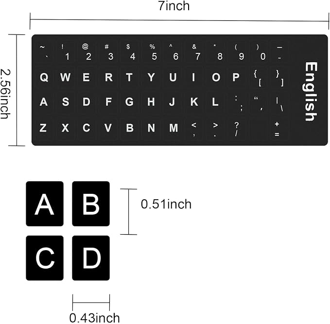 2PCS Adhesivos de Teclado en Inglés Negro con Letras Blancas miniatura 2