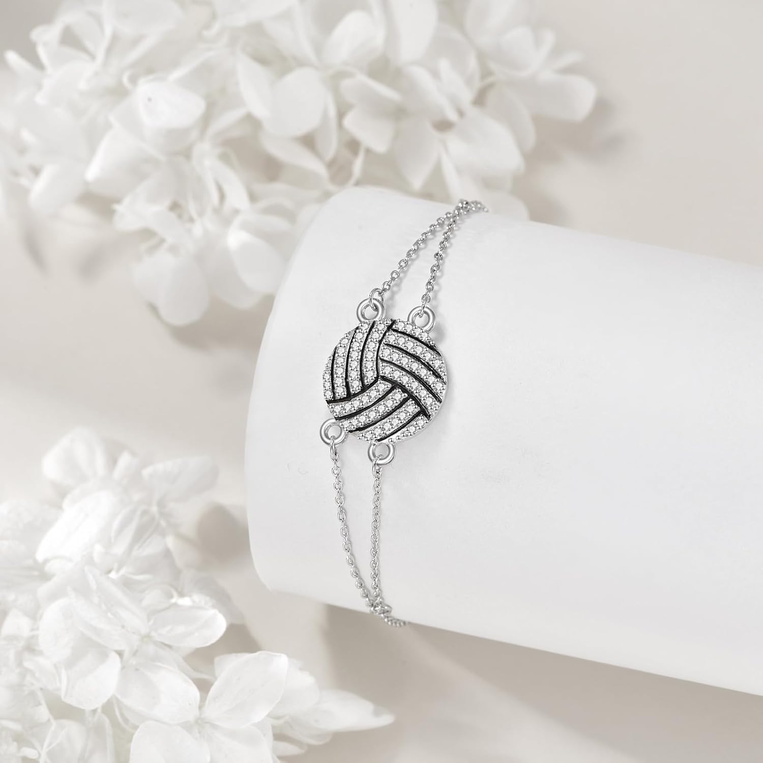 VONALA Volleyball Bracelet Sterling Silver Cubic Zirconial Volleyball Bracelet for Volleyball Lover Women