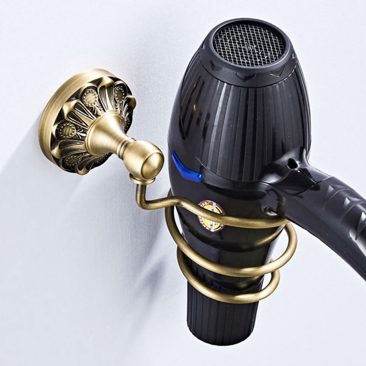 CALLARON Soporte de Pared para Secador de Pelo, Organizador Espiral de Cobre Dorado, Adecuado para Baño, Resistente al Óxido y Ahorra Espacio
