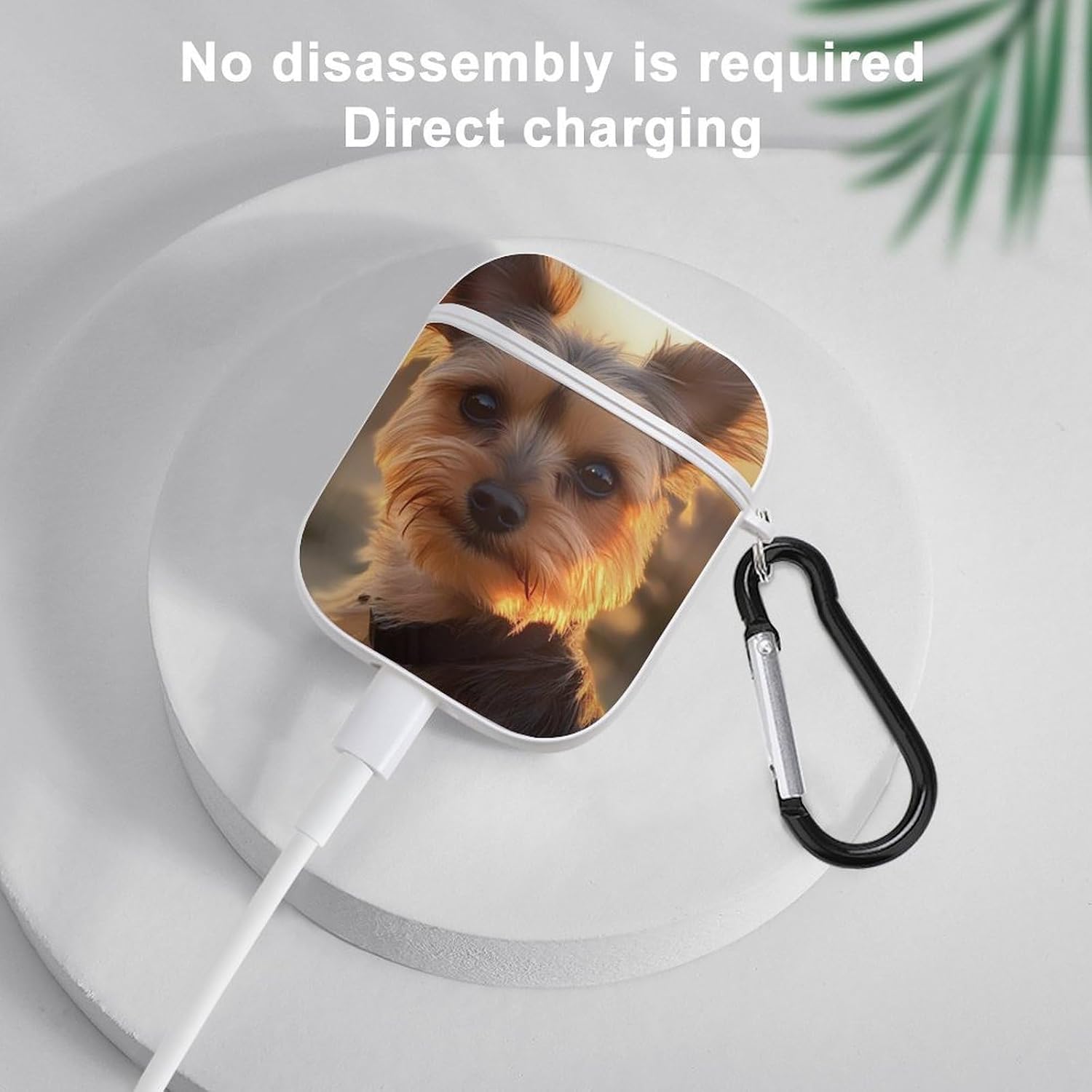 Yorkshire Terrier Dog Sunset Funny Case Compatible with AirPods 1st 2nd Generation Protective Hard Cover with Keychain image 5