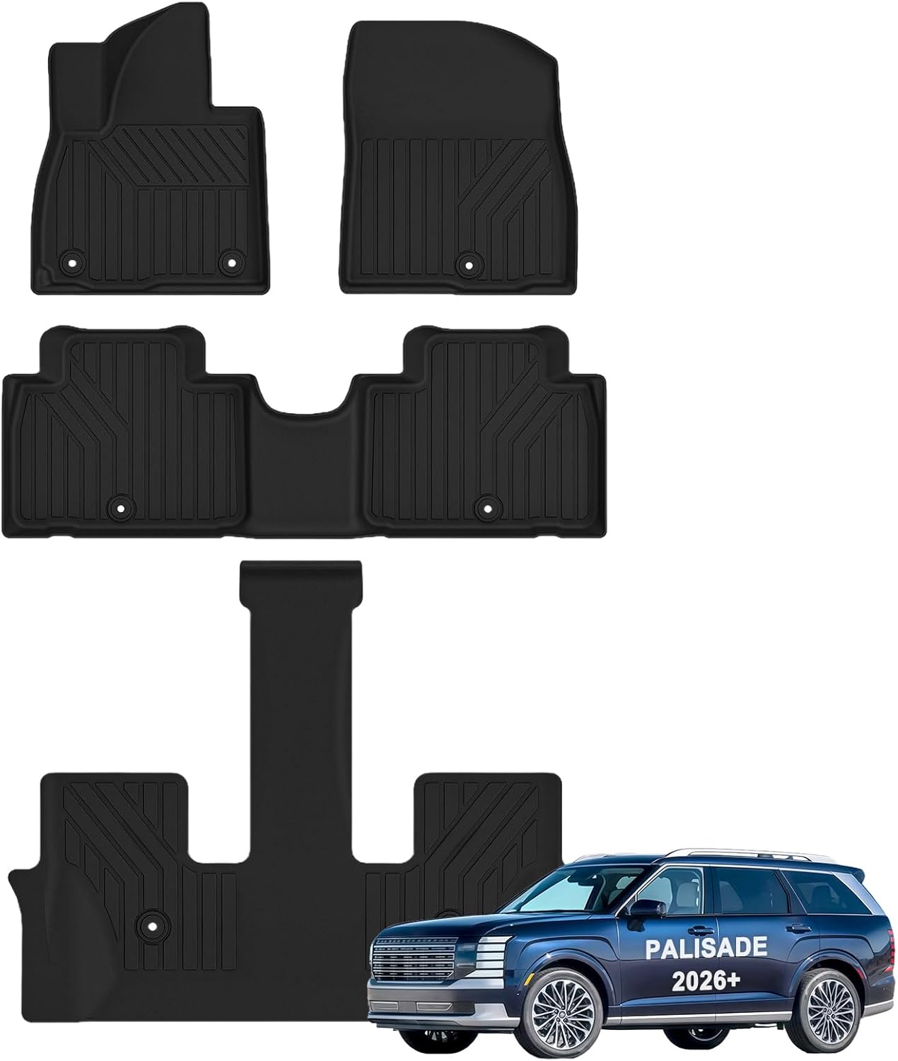 Floor Mats for 2026 Hyundai Palisade (Only Fit Gas), TPE All Weather Protection Car Mats Floor Liners Automotive Accessories,Black For 2026 Palisade Floor Mat