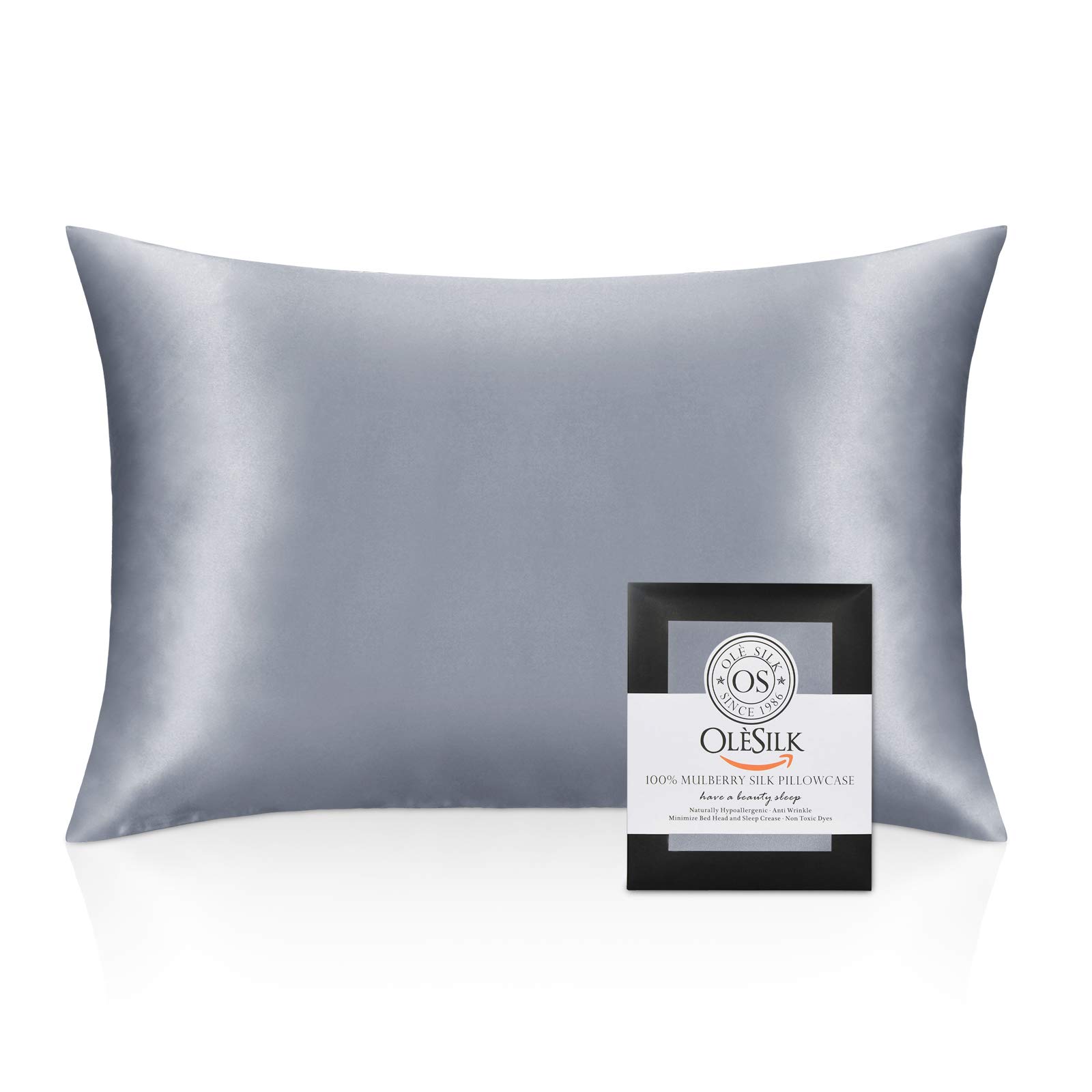 OLESILK Funda de Almohada 100% Seda 25 Momme Bueno para la Piel y el Cabello - 1 Pieza, Gris, 40x105cm