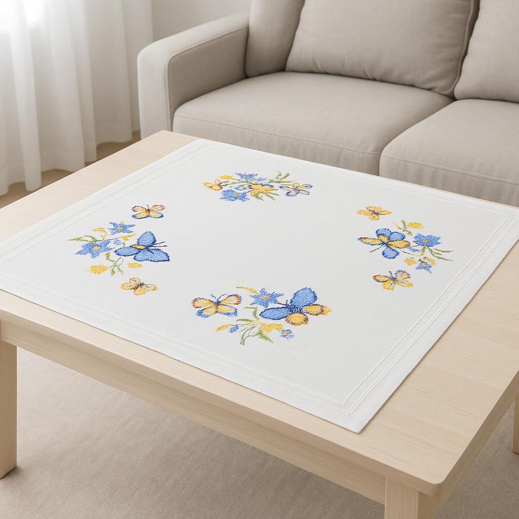 KAMACA Set da ricamo a punto croce, motivo: animali, prestampati, con filo da ricamo e istruzioni per ricamo fai da te per adulti (farfalle 80 x 80 cm)