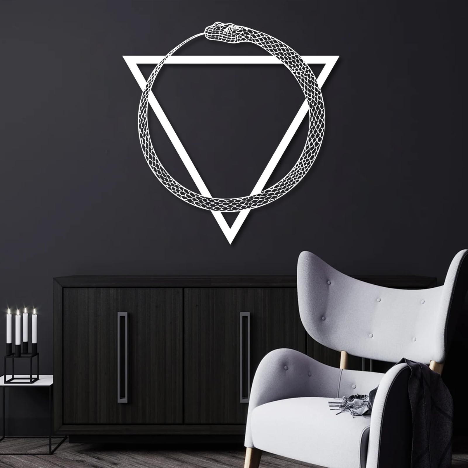 Serpent Ouroboros décoration murale métal minimaliste moderne sculpture géométrie sacrée égypte