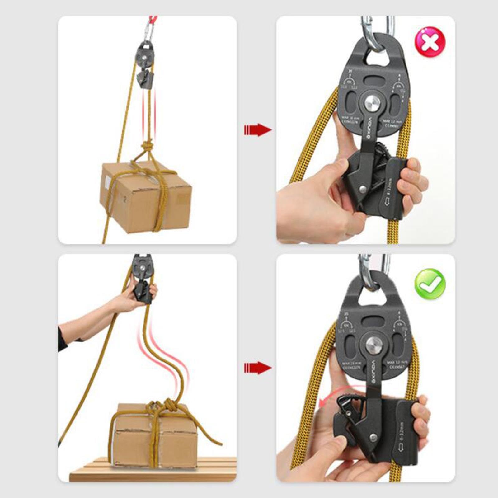 Per Sistema di Sollevamento per Arrampicata, Elevata tenacità, Resistenza 25 KN, Facile processo di Cattura con camma, Adatto per funi da 8-12 mm,