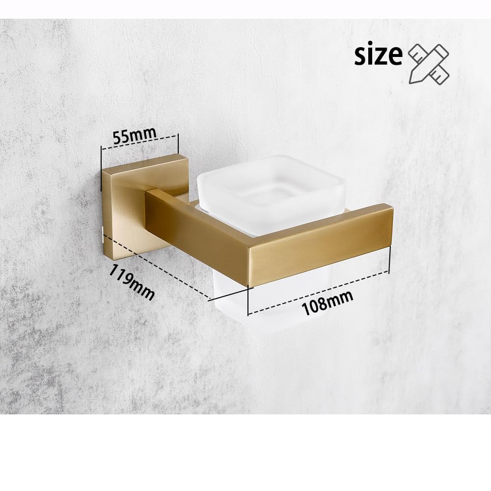Juego de Accesorios de baño de Oro Cepillado Soporte de Rollo de Papel higiénico de Montaje en Pared Toallero Colgador de Batas Kit de Accesorios de Acero Inoxidable, Copa de Dientes BG