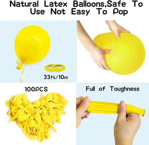 Miniatura 3 de EMART 100 globos amarillos de 12 pulgadas con cinta, helio de látex para cumpleaños, boda, baby shower, graduación, decoración de Navidad