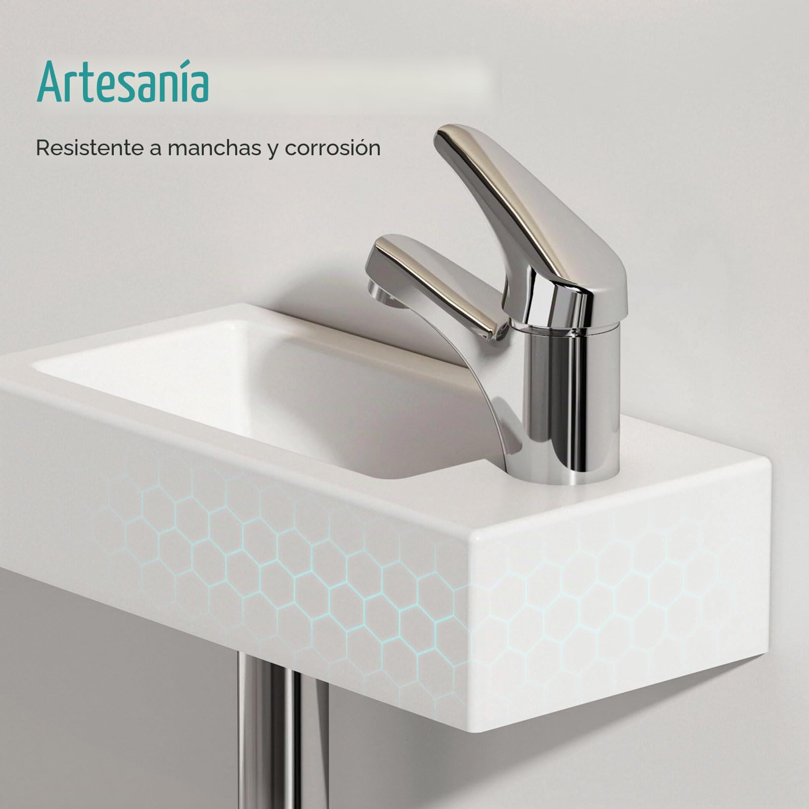 EMKE lavabo – Mini colgante para baño y aseo de invitados – 40 × 20 × 10 cm – Cerámica de – Agujero rectangular para grifo derecho – Blanco