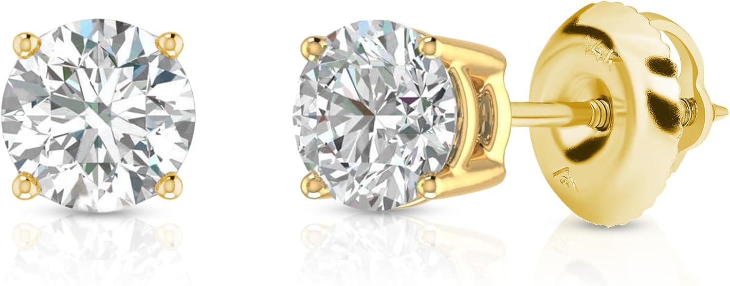 Amazon Essentials 0.25 to 1 Carat IGI Certified Solitaire Lab Grown Diamond Stud 14k Gold 4 Prong Round Cut Earrings (G-H Color VS1-VS2 Clarity)