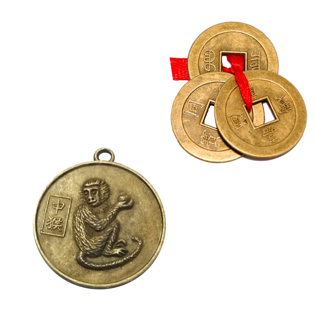 Divya MantraDivya Mantra Combo of Chinese Zodiac Sign Monkey Pendant and Three Chinese Lucky Coins