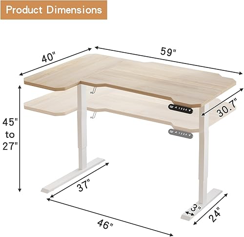 Miniatura 17 de Escritorio de pie de altura ajustable de 59 x 40 pulgadas, mesa de escritorio de pie para oficina en casa, oficina, escritorio, computadora, memoria