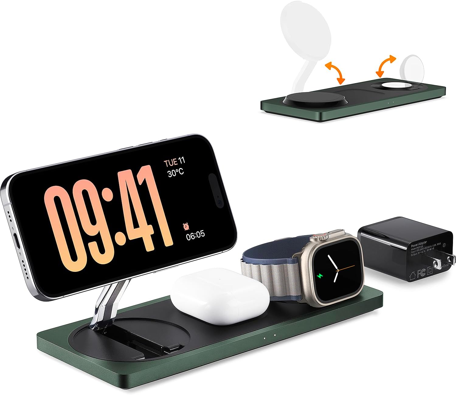 - 3-in-1 Charging Station for Apple Devices: Used for iPhone and Watch Charging Station with Magsafe Charger Stand, Wireless Charger for iPhone 17 Air 16 15 14 13 Series, Apple Watch Ultra, AirPods Pro