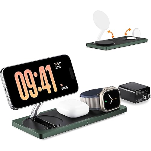 3-in-1 Charging Station for Apple Devices: Used for iPhone and Watch Charging Station with Magsafe Charger Stand, Wireless Charger for iPhone 17 Air 16 15 14 13 Series, Apple Watch Ultra, AirPods Pro