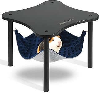 Guinea Pig Hammock with Platform, Guinea Pig Bed with Wood Stand, Hamster Guinea Pig Cage Decor, Hanging Hammock for Hamster Guinea Pig Dwarf Rabbit Ferrets in Enclosure Cage Habitat