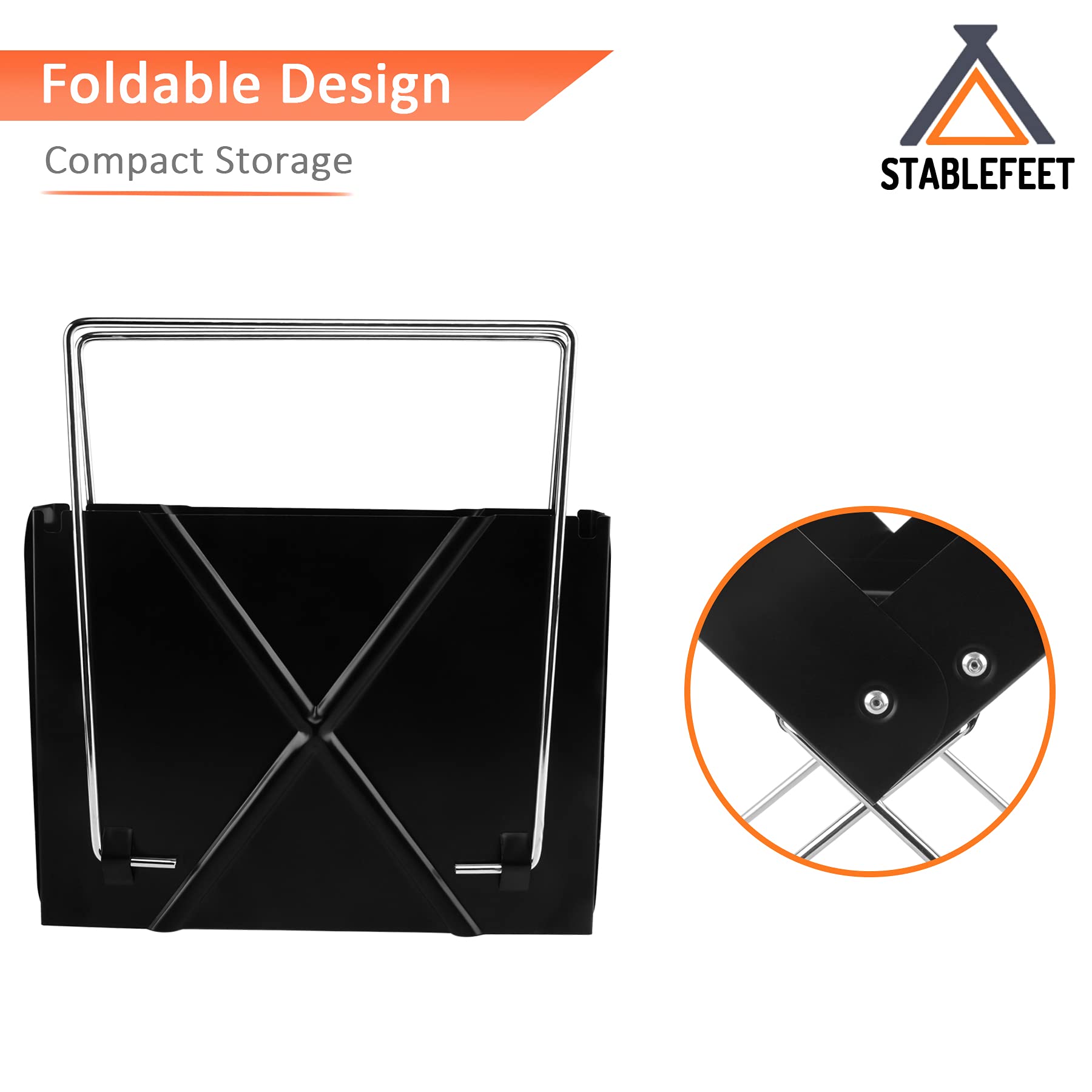 YSSOA Barbecue à charbon portable de 30,5 cm – Barbecue pliable en forme de carnet de notes, amovible et pliable, mini barbecue de camping, noir