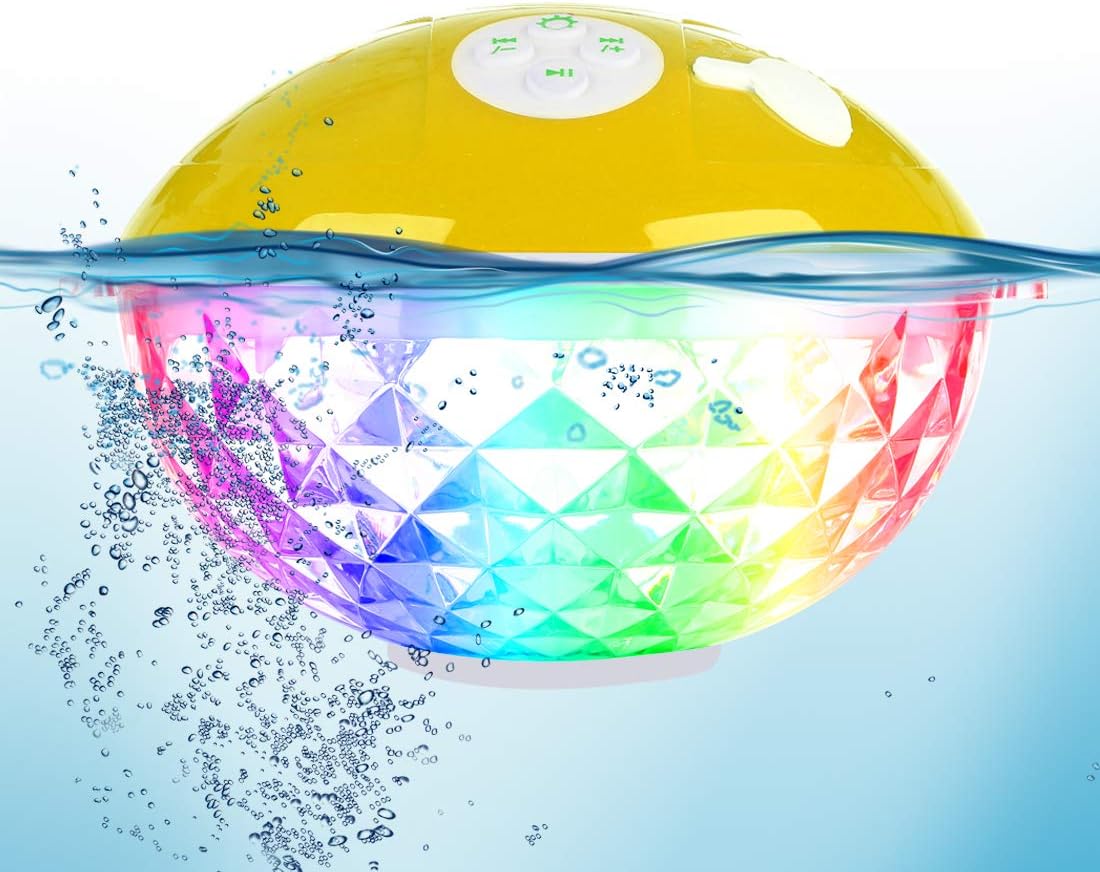 Floating Pool Speakers with Colorful Lights, Bluetooth Wireless Pool Speaker Floatable IP68 Waterproof, Built-in Mic,Crystal Clear Sound Pool Speakers with Lights for Hot Tub Outdoors Swim