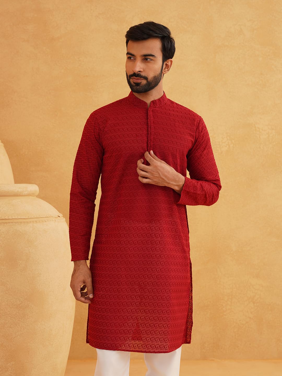 Sojanya (Since 1958 Festive Heritage Elegant Chikankari Maroon Kurta For Men