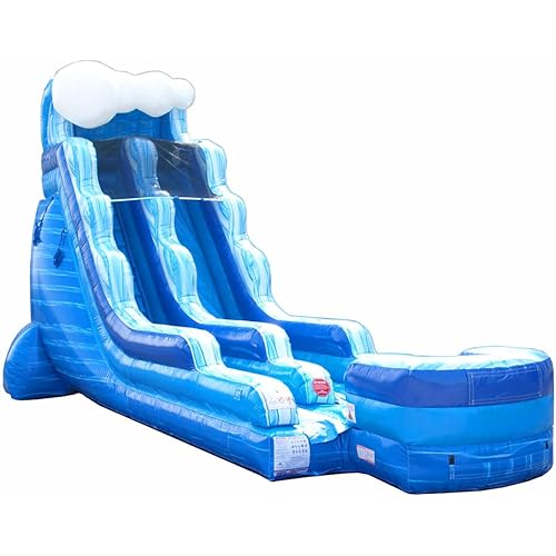 TentandTable Inflatable Water Slide for Kids and Adults, Commercial Grade Giant Blow Up Backyard Water Fun, Includes Electric Air Blower, 35' L x 15' W x 18' H, Blue Marble Wave