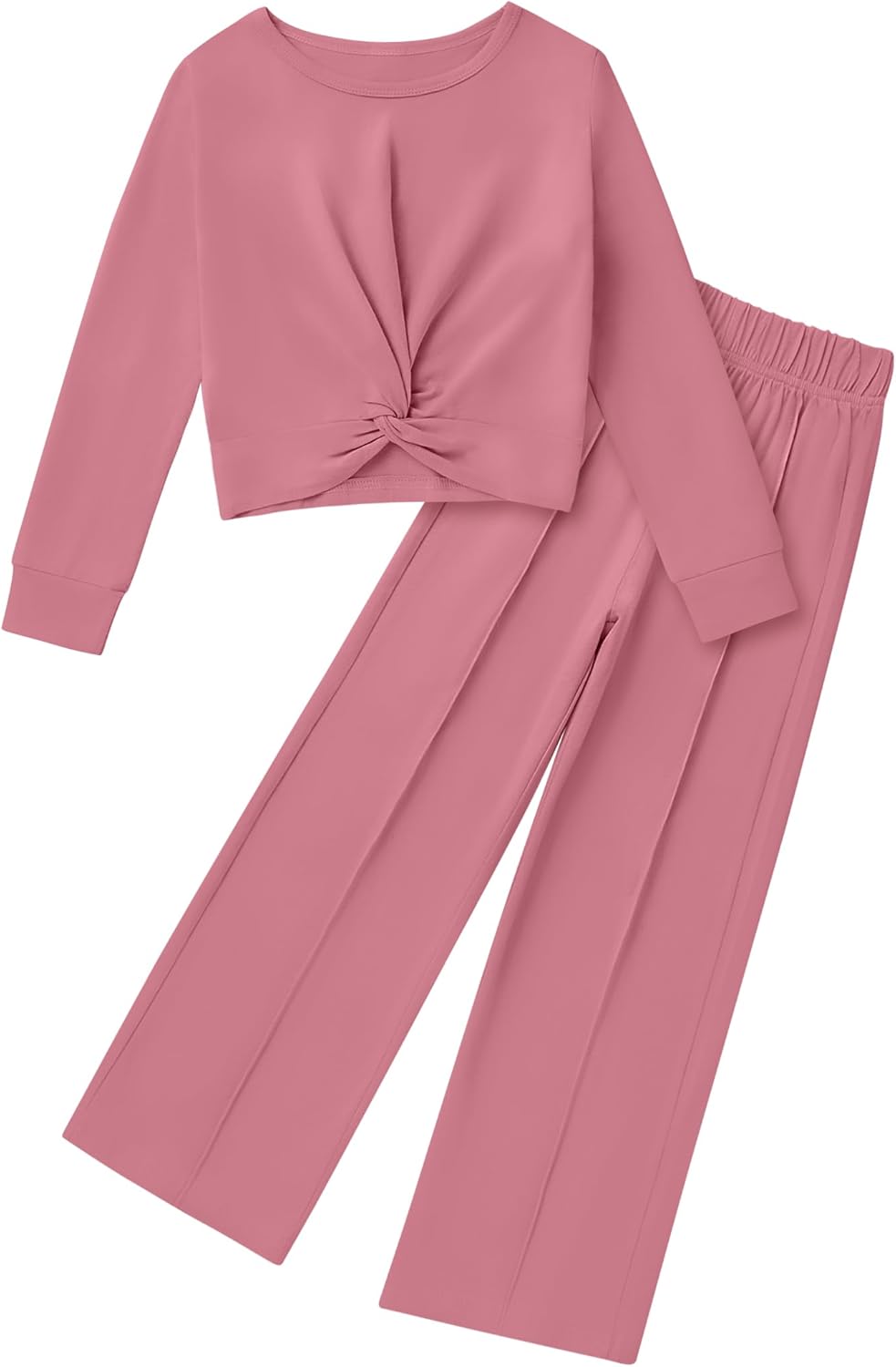 Girls Fall Outfits Fashion Solid Long Sleeve Twist Crop Tops and Wide Leg Pants Girls Clothing Set