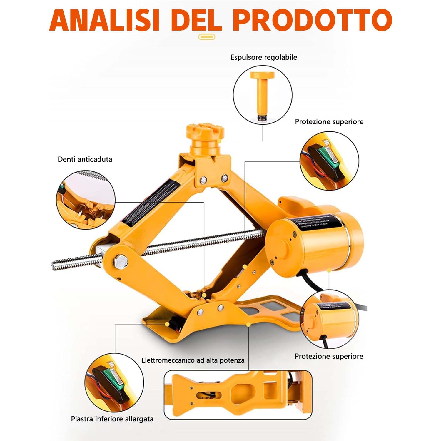 VOBOR Cric Elettrico per Auto, 3T Kit di Attrezzi per Martinetto 12V, Universale Kit di Cric Sollevatore Automatico per Veicoli, SUV, Regolabile Altezza 12-42 cm