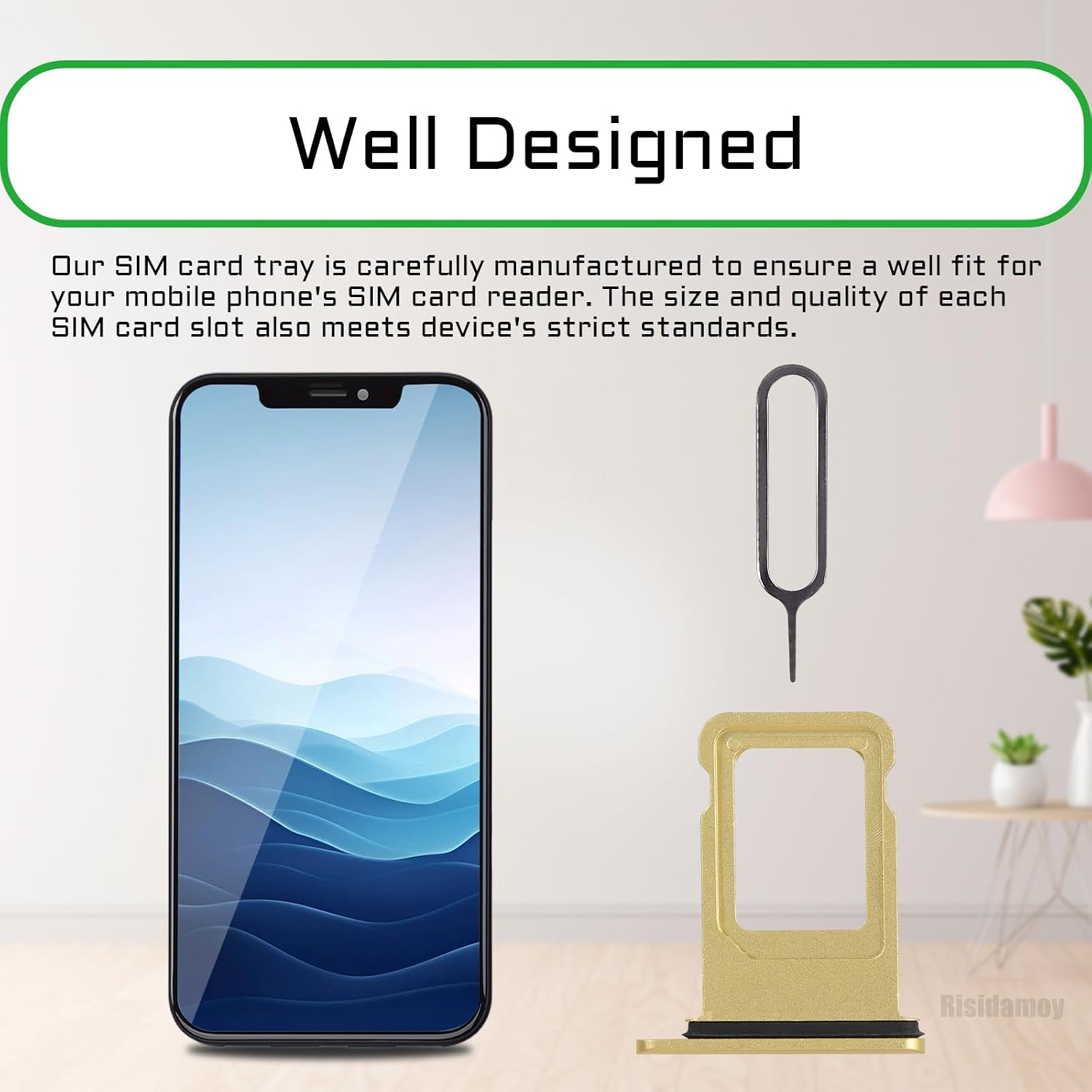 for iPhone 11 Gold Single SIM Card Tray Slot Replacement | Single SIM Version Card Slot Replacement with Waterproof Rubber Ring SIM Ejector for iPhone11A2111 A2221 A2223