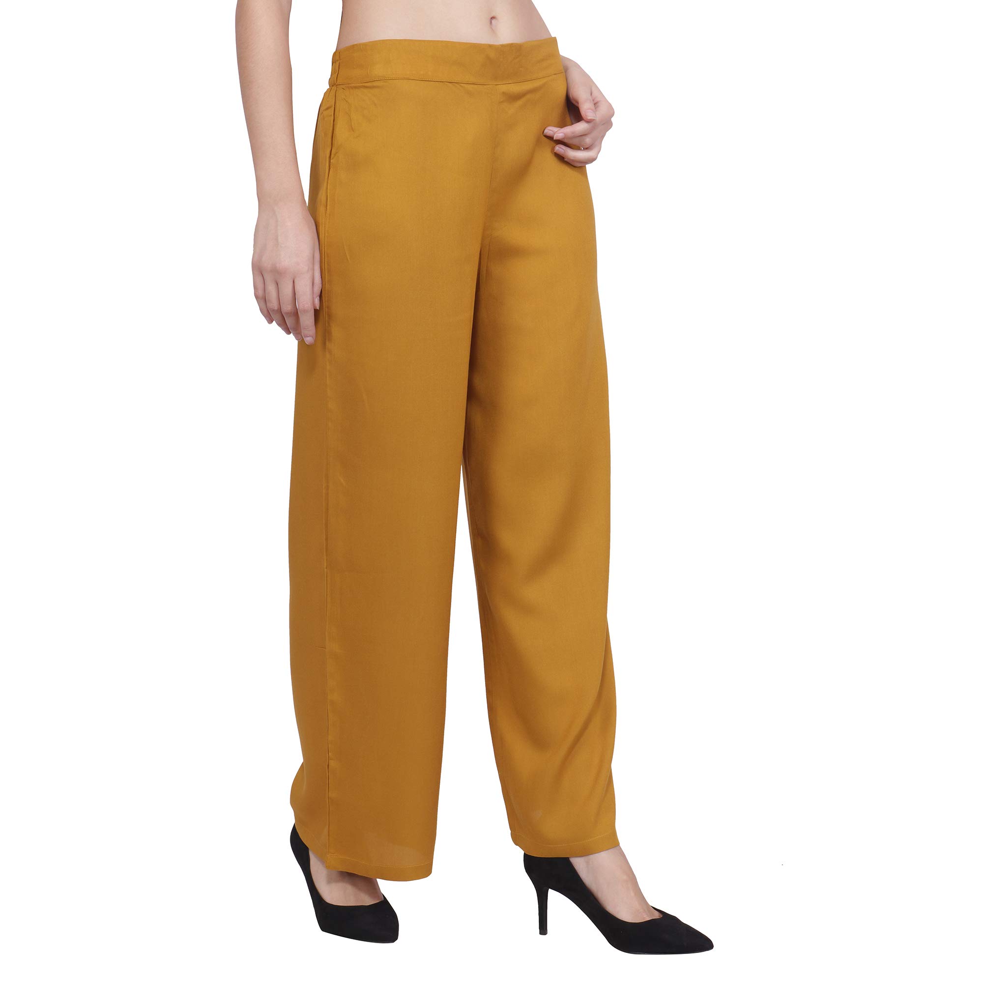 Popwings Casual Latest Fashion Rayon Palazzos For Women's, Mustard (Mustard, Small)