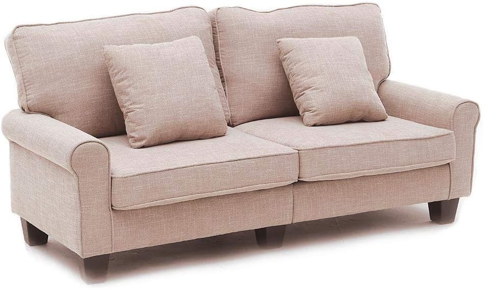 Volitation 2/3 Seaters Sofa Linen Fabric Sofa Settee Couch Living Room Furniture with Two Pillows for 2-3 Peoele(Light Brown)