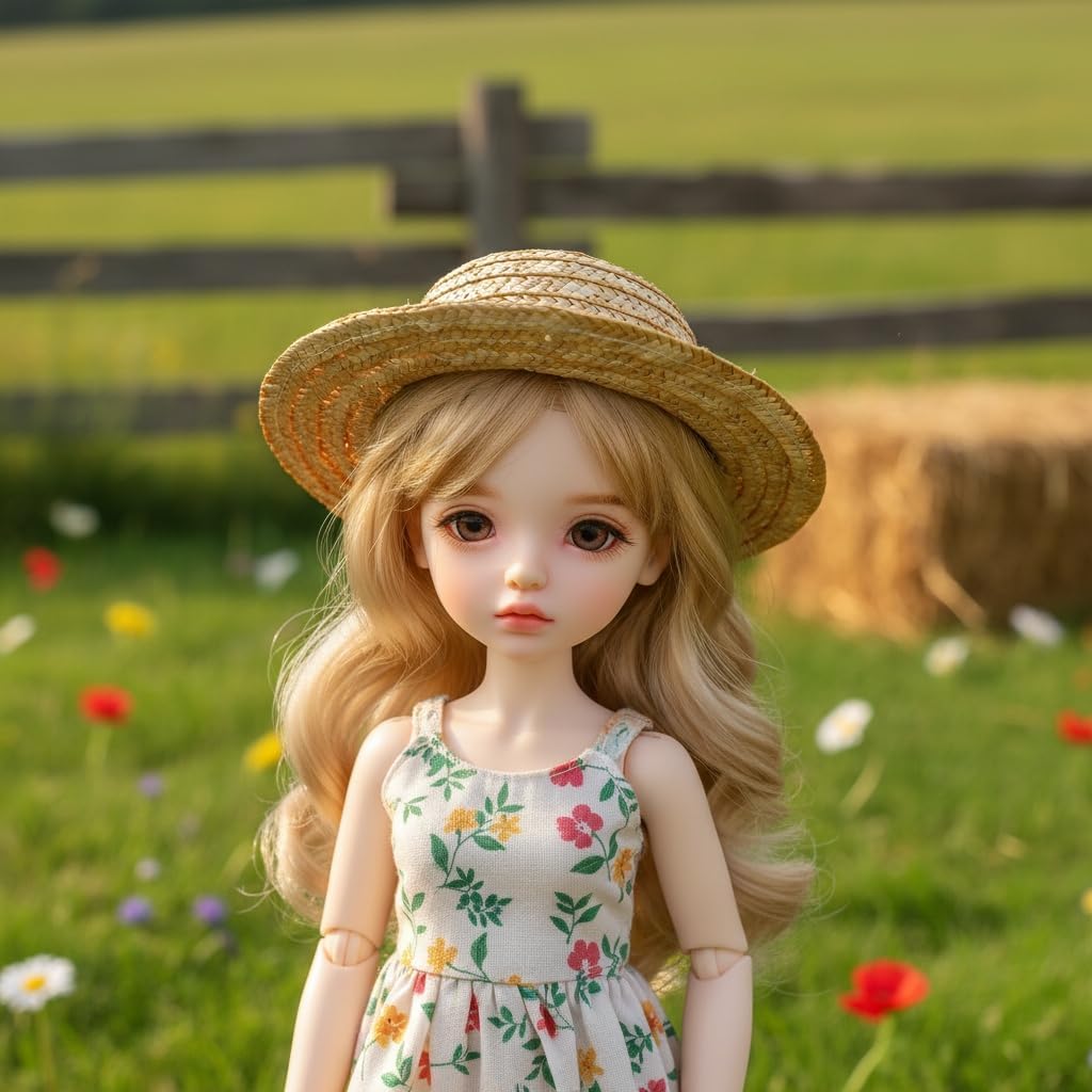 LOGOFUN 12pcs Miniature Woven Hats Simulated Mini Straw Hat Small Handcraft Top Hat Photo Props for DIY Crafts Dollhouse Doll Costume Accessories - 10CM