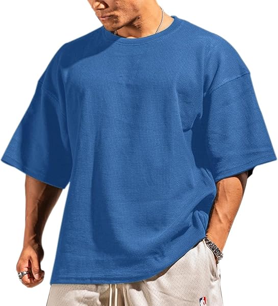 Muscle Alive Hommes De Base Manche Longue Gaufre Sweatshirts Ample Entraînement Workout Chemise à col Rond - 5