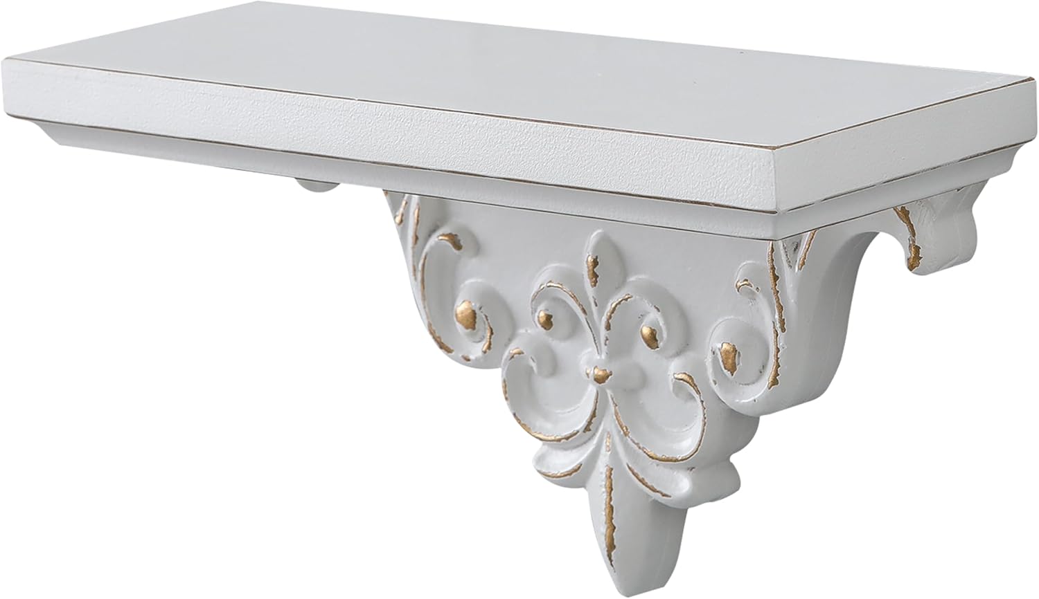 SOFE French Wooden Shelf for Wall, 14 Inch Long Floating Shelf, Vintage White Decorative Wall Shelf, Picture Ledge Shelf, Small Hanging Shelf for Kitchen, Living Room, Bathroom