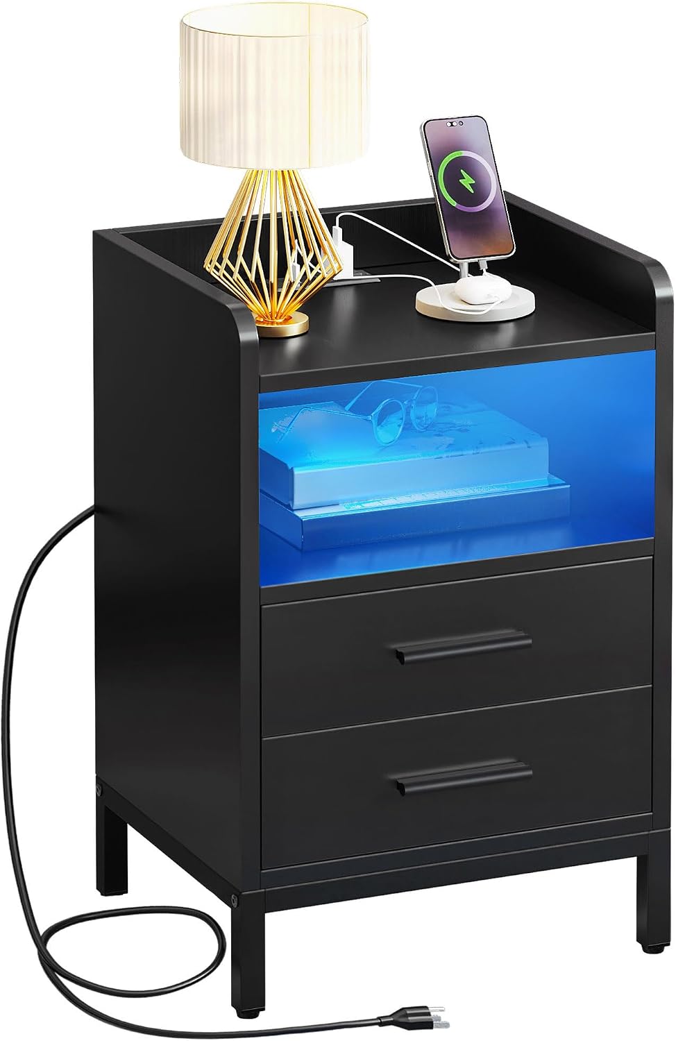 Amazon.com: YITAHOME Nightstand with Charging Station and LED Lights ...