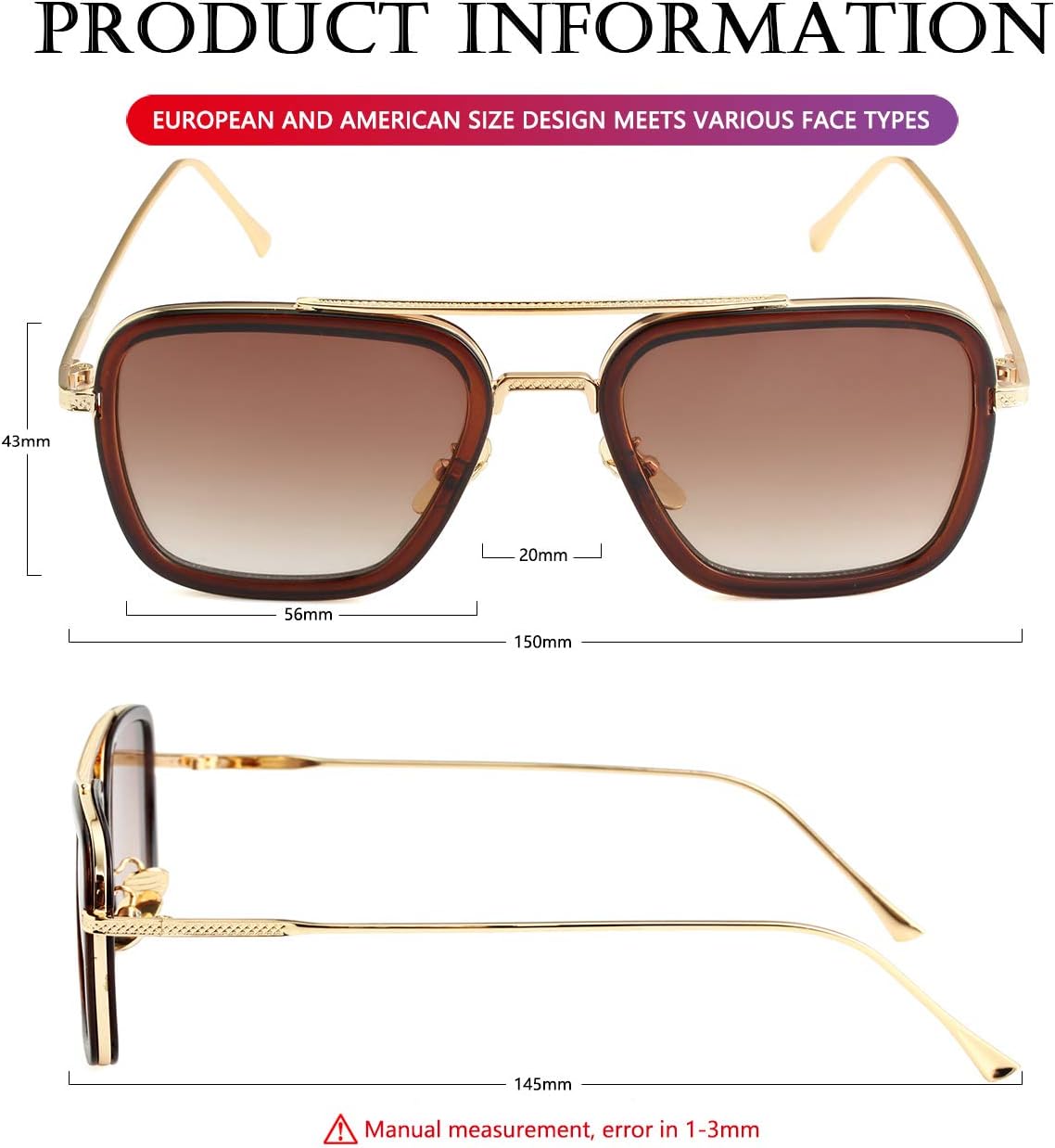 AIEYEZO Tony Stark Sunglasses Vintage Square Metal Frame Eyeglasses for Men Women - Iron Man and Edith Sun Glasses - Image 6